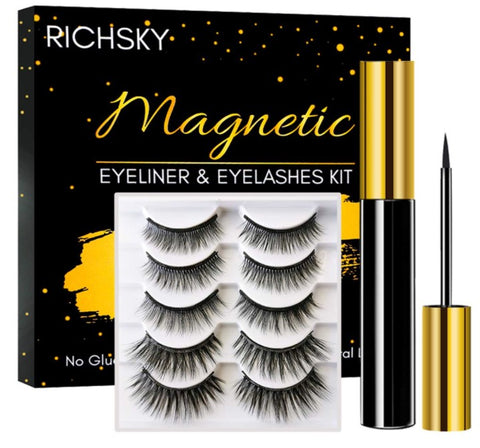 3D Reusable Magnetic Lashes and Hypoallergenic Eyeliner  No Glue (5 Pairs)